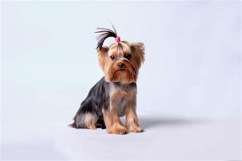 Yorkshire Terrier Con Un Bonito Corte De Pelo Tras El Cuidado De Un