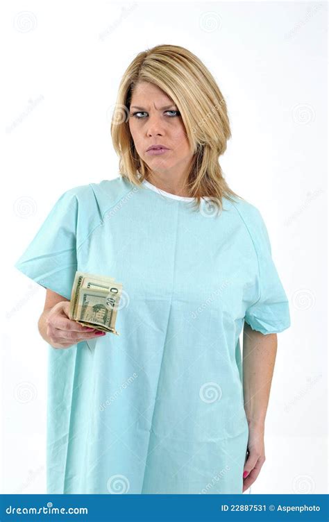 Mad Blonde Woman Patient In Hospital Gown Stock Image Image Of Depressed Self 22887531