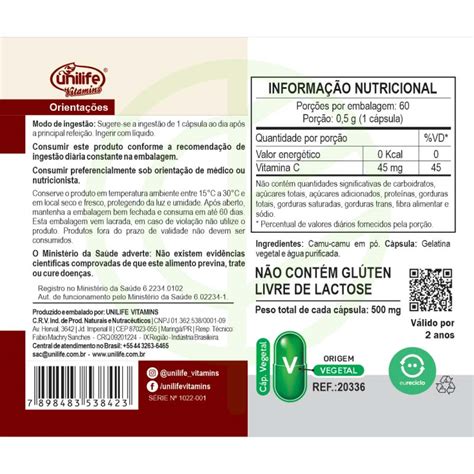 Camu Camu 500 mg Unilife 60 Cápsulas Empório Cia Empório Cia