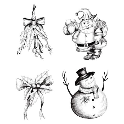 Hand Tekenen Decoratieve Kerst Elementen Schets Scenografie Gratis Vector