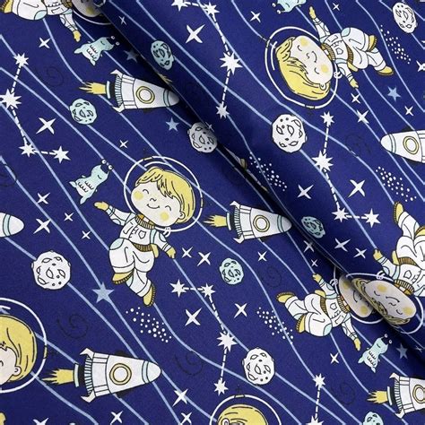 Space Fabric Rocketship Astronaut Fabric Baby Boy Fabric By The Yard