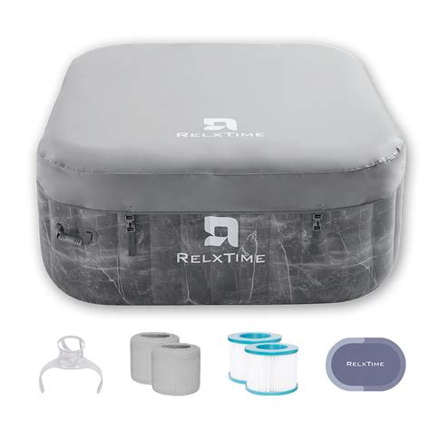 RELXTIME Person Square Portable Hot Tub Outdoor Inflatable Blow Up Spa Built In Heater
