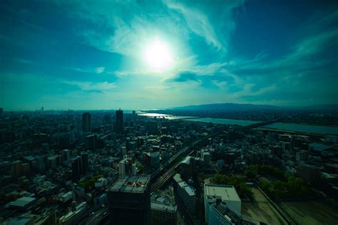 A sunset panoramic cityscape near Yodo river in Osaka wide shot 36252124 Stock Photo at Vecteezy