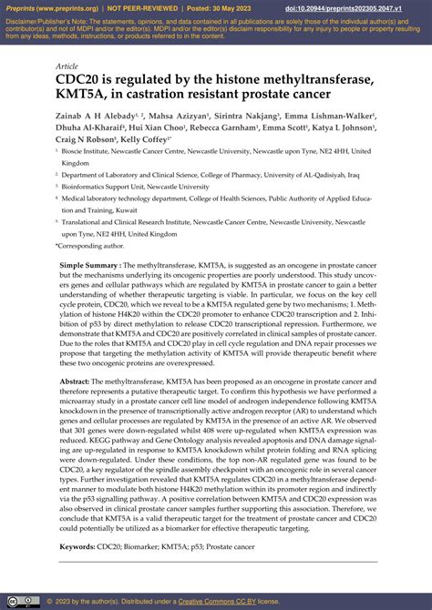 Pdf Cdc Is Regulated By The Histone Methyltransferase Kmt A In