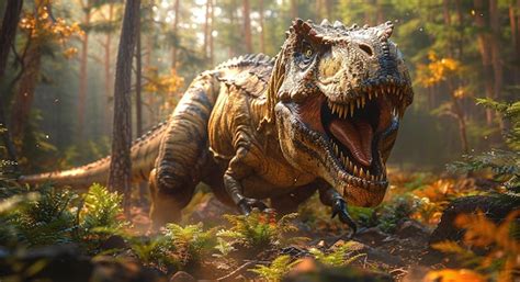 Premium Photo Ferocious Tyrannosaurus Rex Roaring In A Sunlit