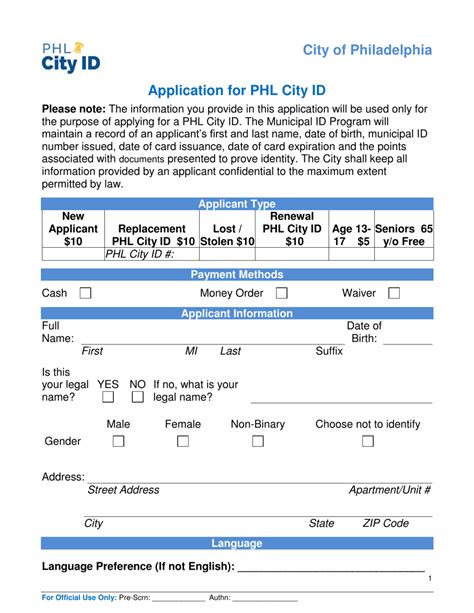 City Of Philadelphia Pennsylvania Application For Phl City Id Fill