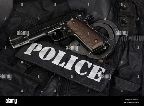 Special Weapons And Tactics Team Equipment On Black Background Stock