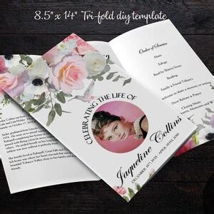 Diy Printable X Tri Fold Funeral Program Elegant Etsy