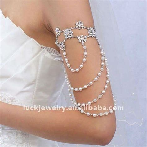 Upper Arm Band Armlet With Rhinestones And Tiered Swags Of Draped Pearls