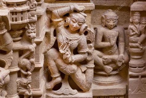 Dance Of Indian Woman On Carved Wall Of Sandstone Bas Relief Stock