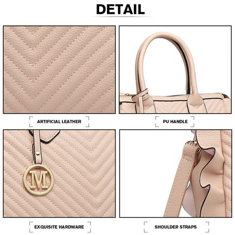 Ld1842 Miss Lulu Faux Leather Quilted Twill Tote Handbags Nude