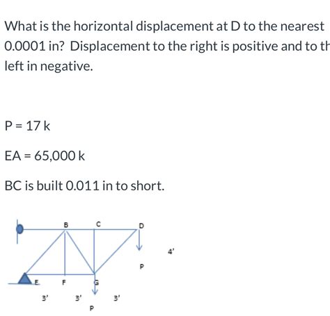 Solved What is the horizontal displacement at D to the | Chegg.com