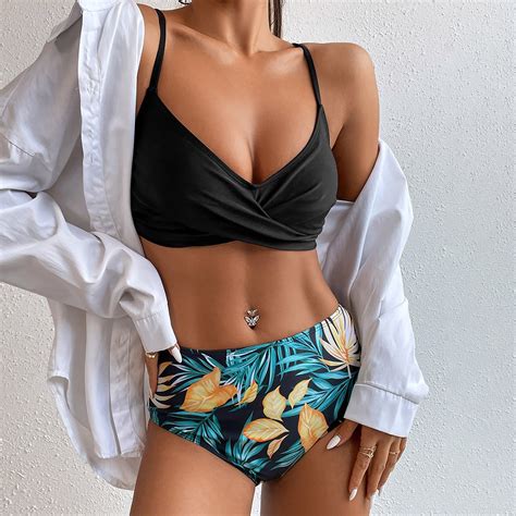 Tponi Women S Bikini Swimsuits Two Piece Sets Elastic Black Clearance Underwear Bikini L