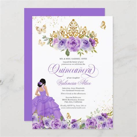 Butterfly Quincea 241 Era Purple Watercolor Flowers Invitation Artofit