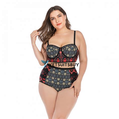 Printed High Waisted Bikini Plus Size Swimsuit