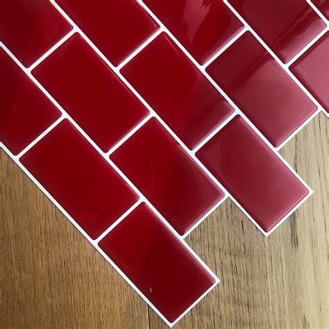 Funlife Metro Ruby Red Subway Peel And Stick Tile Backsplash Etsy