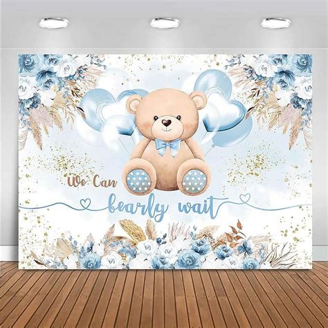 bearly wait baby shower backdrop  boy boho blue bear baby