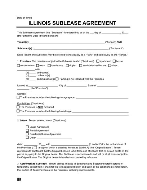 Free Illinois Sublease Agreement Template Pdf Word