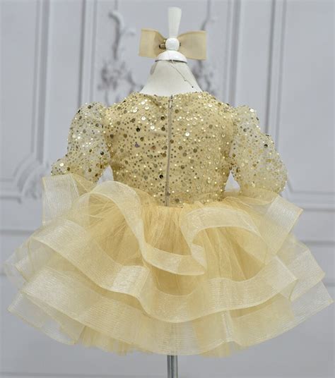 1st Birthday Dress Gold Glittering Stone Dress Toddler Etsy