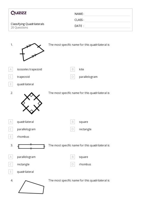 Classifying Quadrilaterals Worksheets For Th Year On Quizizz