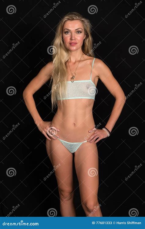 Blonde In Teal Stock Image Image Of Hair Woman Underwear