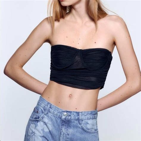 Zara Black Mesh Corset Bustier Top Cropped Small Unde Gem