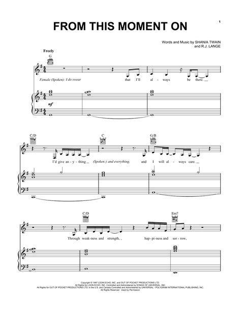 From This Moment On Sheet Music By Shania Twain Piano Vocal And Guitar