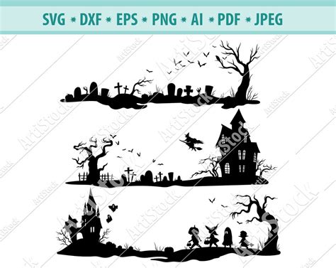 Scary Graveyard Svg Halloween Scene Svg Haunted House Svg Etsy