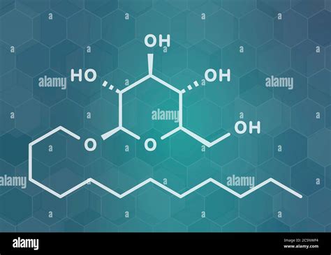 Lauryl glucoside (dodecyl glucoside) non-ionic surfactant molecule ...
