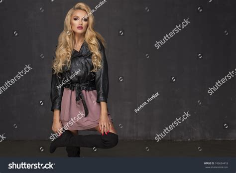 Sensual Beautiful Blonde Woman Posing Red Stock Photo Edit Now 743634418