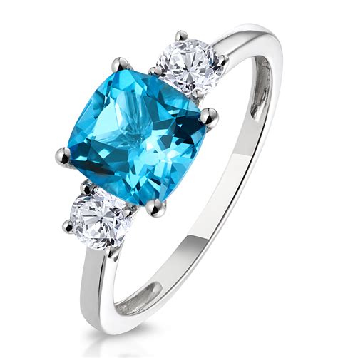 2 50ct Cushion Cut Blue Topaz Diamond Asteria Ring In 18K White Gold