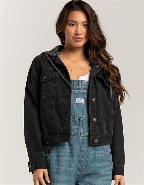 STOOSH Hooded Womens Denim Jacket BLACK Tillys