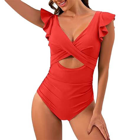 Qyzeu Womens Swimsuits Tankini Summer Hollow Out Bikini Plus Size Solid