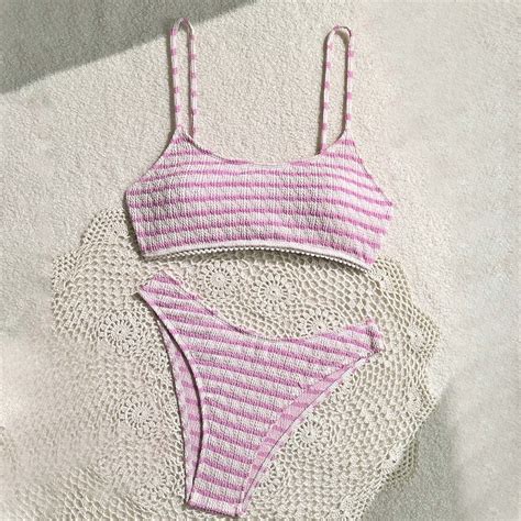 Jjayotai No Boundaries Women S 2 Peices Textured Bathing Suit Smocked Wireless Bikini Bandeau