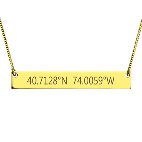 Engraved Coordinates Bar Necklace Gold Plated Silver - GetNameNecklace