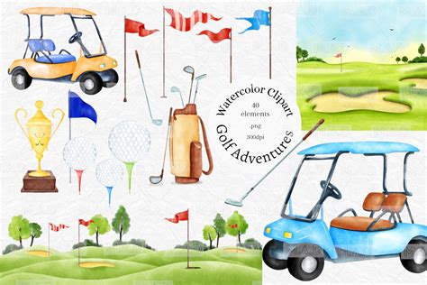 Watercolor Golf Cliparttrophygolf Cart Stick Ballsports - Etsy