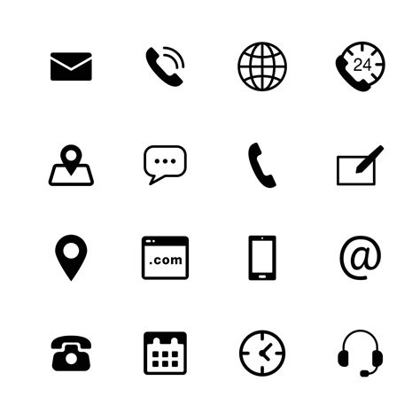 iconos de contacto esenciales para aplicaciones móviles web correo