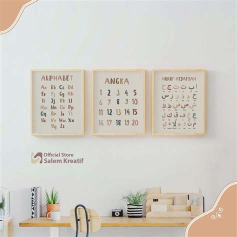 Jual Dekorasi Poster Edukasi Alphabet Angka Huruf Hijaiyah Bingkai Kayu