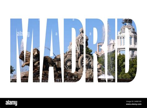 Madrid Spain City Name Sign With Photo In Background Isolated On