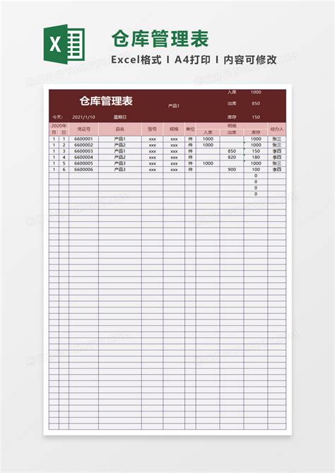 仓库管理表excel模板下载熊猫办公