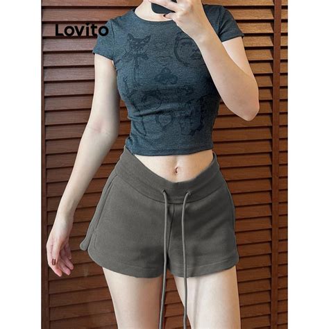 Lovito Women Casual Plain Drawstring Shorts LNA57015 Shopee Philippines