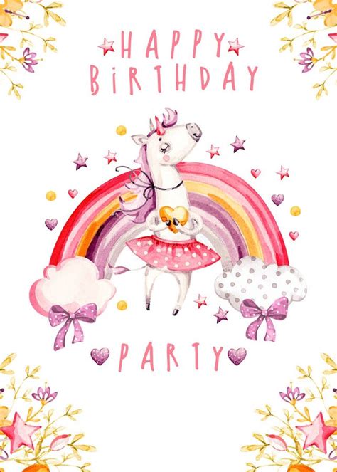 Tarjeta De Invitación De Cumpleaños Unicornio De Color Agua Linda