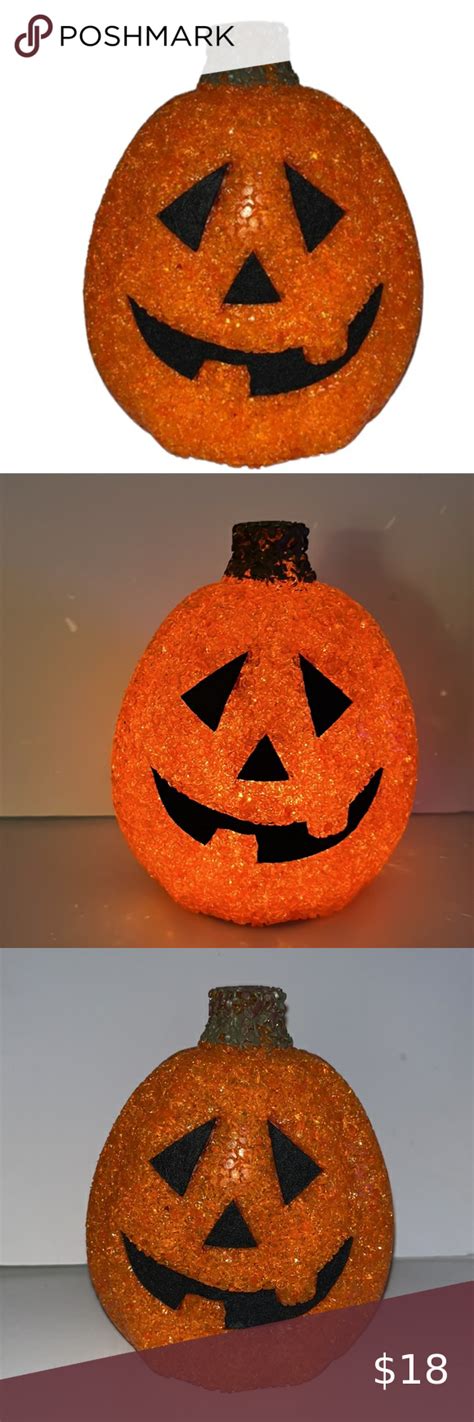 Halloween Vintage Melted Plastic Popcorn Jack O Lantern Light Up Orange