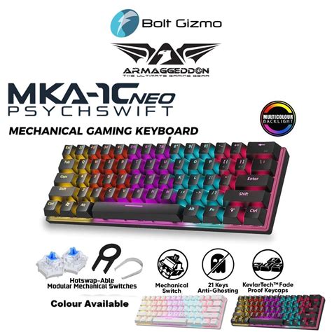 Armaggeddon MKA 1C Neo LED Backlight Mechanical Gaming Keyboard 61 Key Hot Swapable KevlarTech
