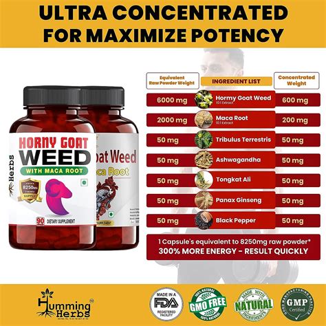 Horny Goat Weed Maca Root 1000mg 90 Capsules Humming Herbs