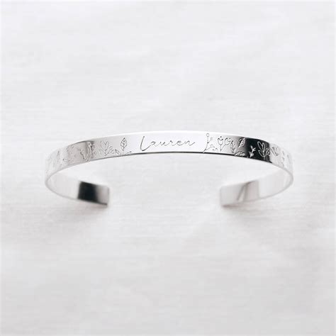 Personalised Floral Cuff Bracelet By Minetta Jewellery