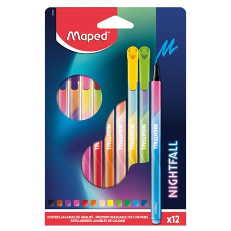 Pack De 12 Stylos Feutres MAPED Nightfall Couleurs Assortis