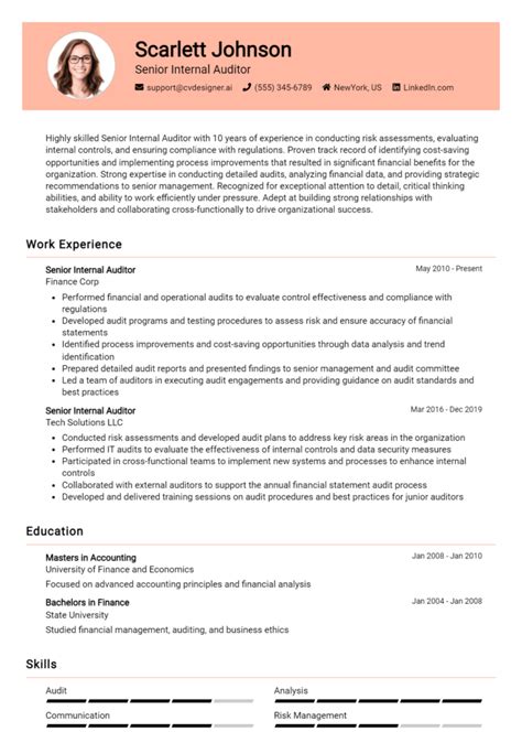 Senior Auditor Resume Examples And Templates For Cvdesigner Ai