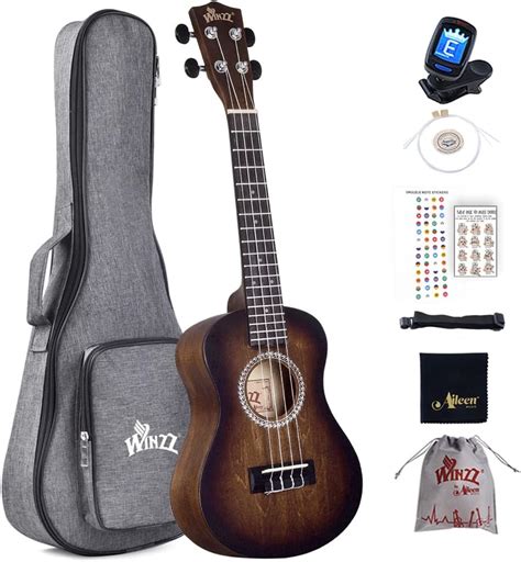 Winzz Ukulele Concert 23 Inches Brown Ukulele Beginner Kit For Adults