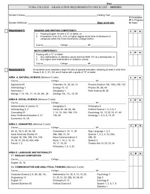 Fillable Online Yc Yccd GoldYC Graduation Check List 20 21 02 11 Fax